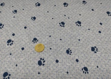 Knitted fabric Milo grey blue with paws paw fabric cotton